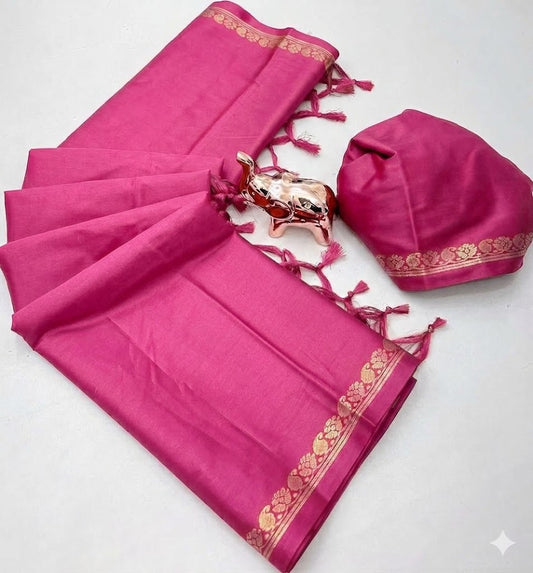 Soft Viscose Crepe Silk Saree with Golden Borders – ₹899