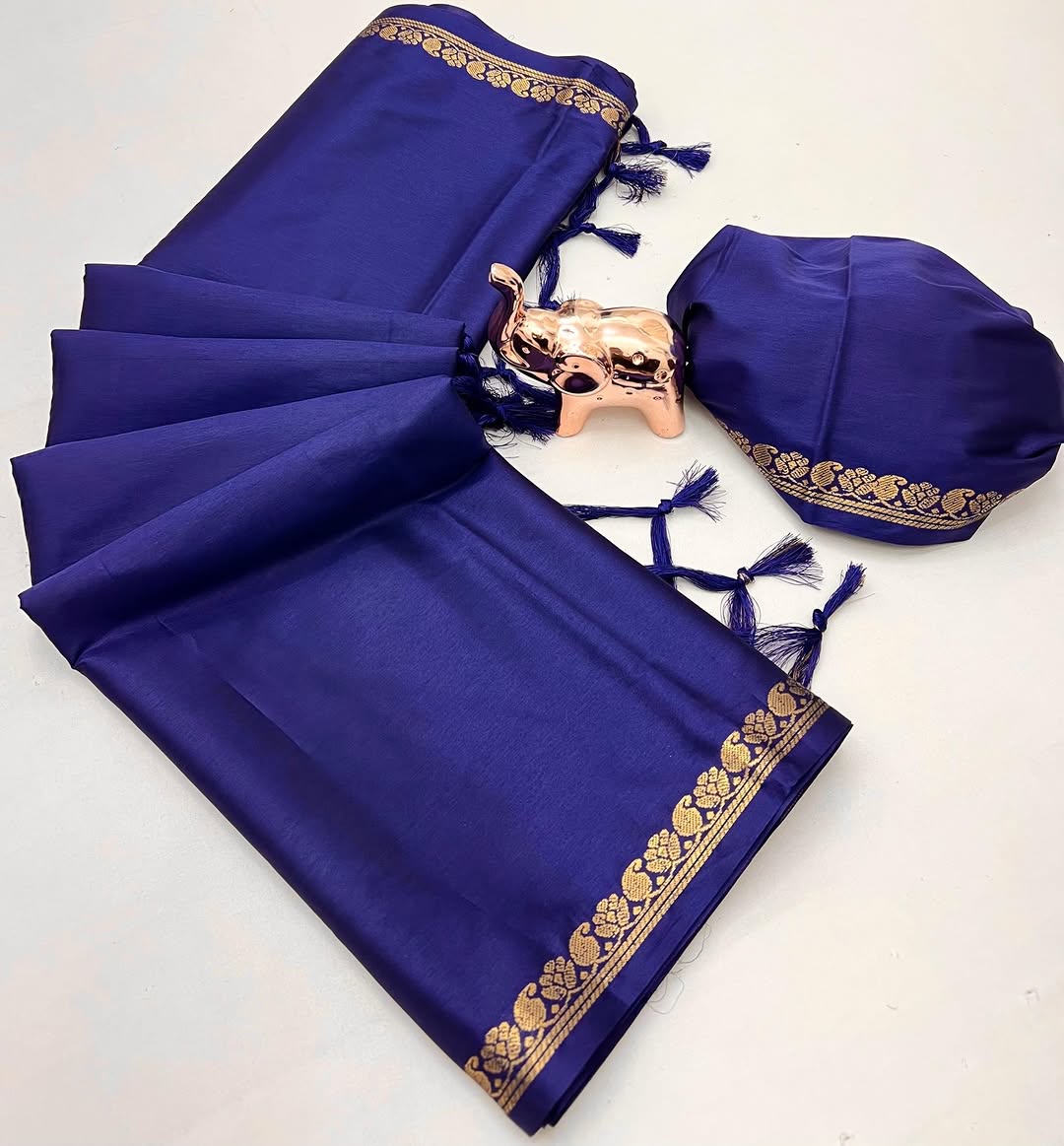 Soft Viscose Crepe Silk Saree with Golden Borders – ₹899