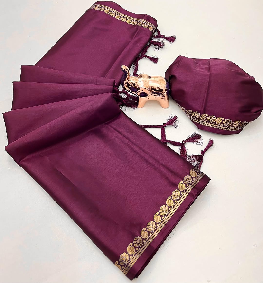 Soft Viscose Crepe Silk Saree with Golden Borders – ₹899