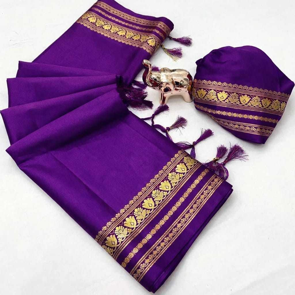 Soft Viscose Crepe Silk Saree with Double Golden Borders – ₹999