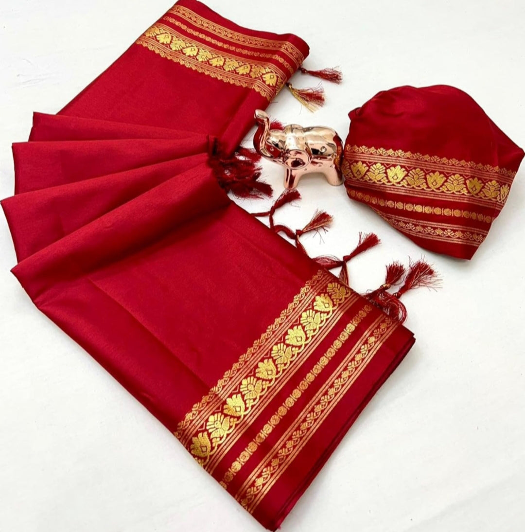 Soft Viscose Crepe Silk Saree with Double Golden Borders – ₹999