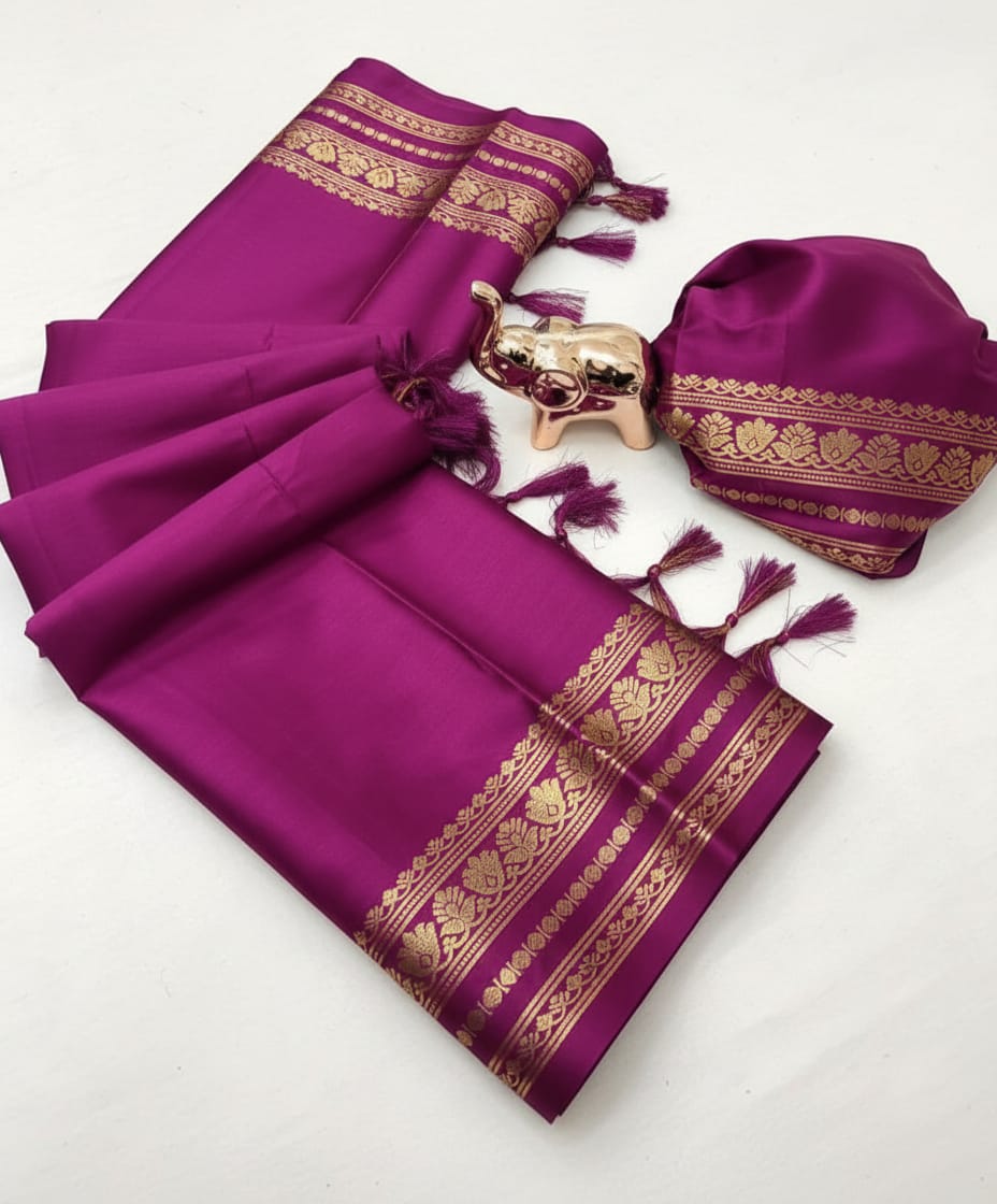 Soft Viscose Crepe Silk Saree with Double Golden Borders – ₹999