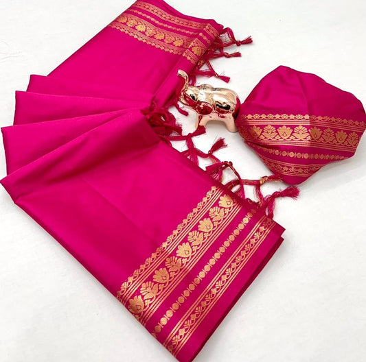 Soft Viscose Crepe Silk Saree with Double Golden Borders – ₹999