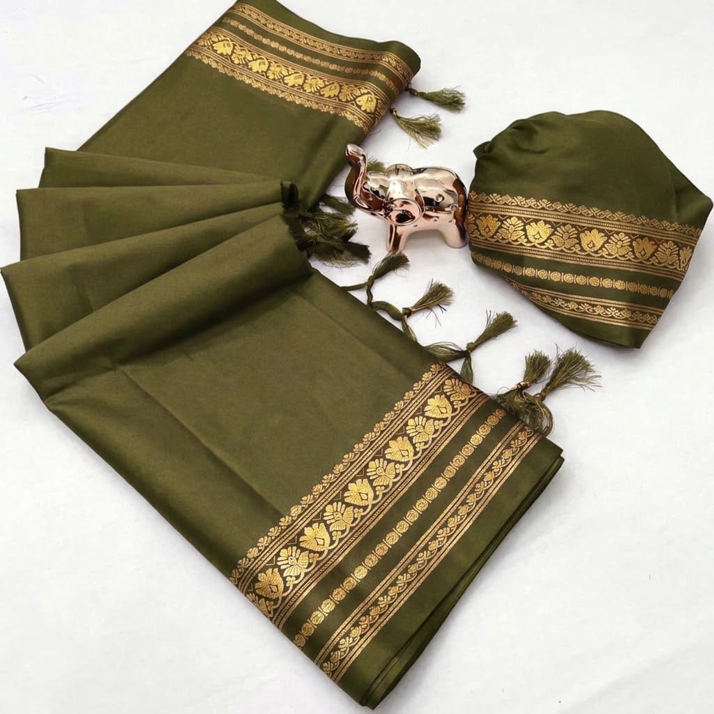 Soft Viscose Crepe Silk Saree with Double Golden Borders – ₹999