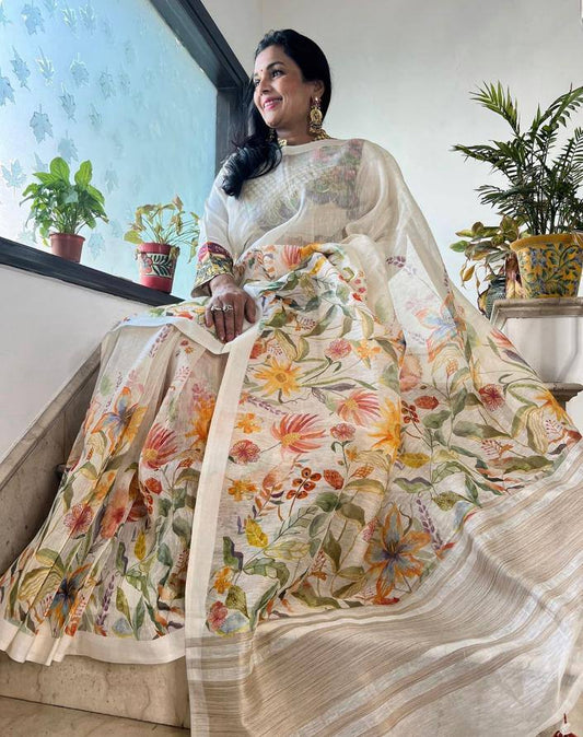 Linen Slub Cotton Floral Saree – ₹899