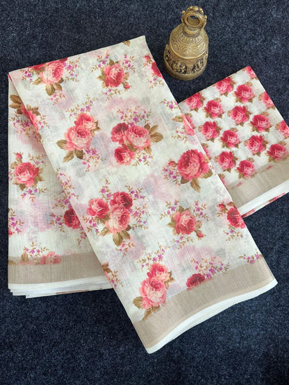 Linen Slub Cotton Floral Saree – ₹899