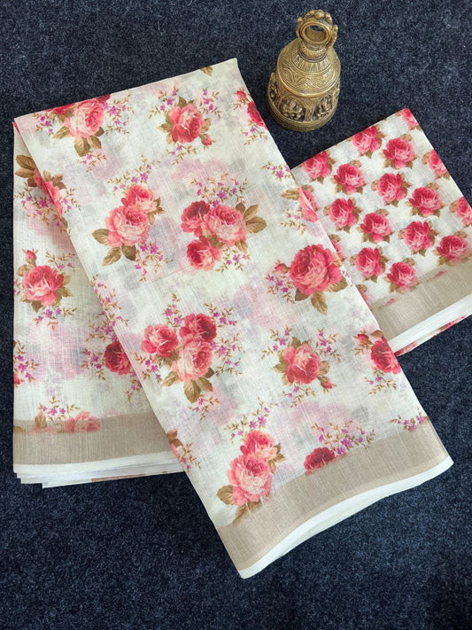 Linen Slub Cotton Floral Saree – ₹899