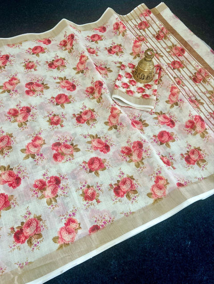 Linen Slub Cotton Floral Saree – ₹899