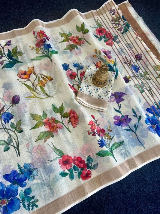 Linen Slub Cotton Floral Saree – ₹899