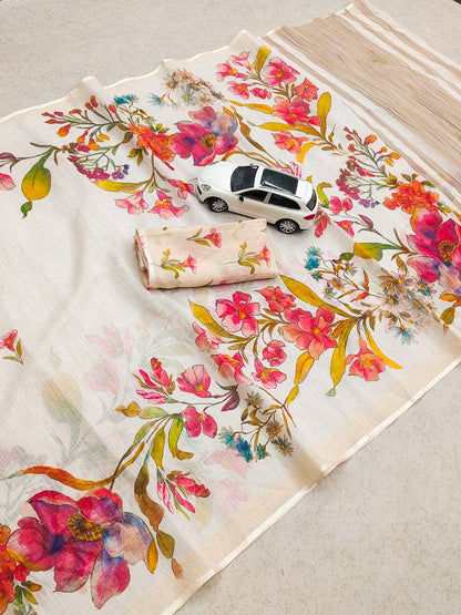 Linen Slub Cotton Floral Saree – ₹899