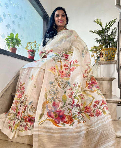 Linen Slub Cotton Floral Saree – ₹899