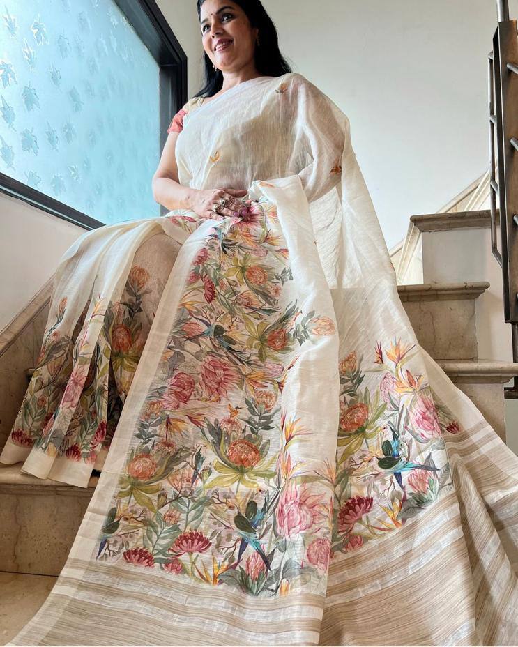 Linen Slub Cotton Floral Saree – ₹899