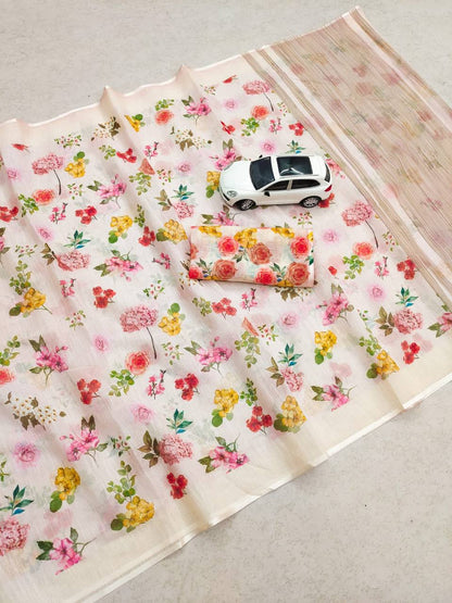 Linen Slub Cotton Floral Saree – ₹899