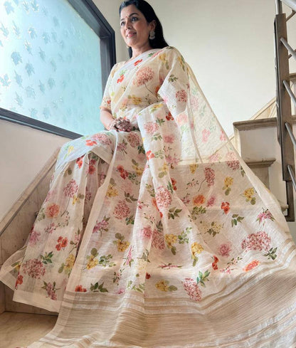 Linen Slub Cotton Floral Saree – ₹899
