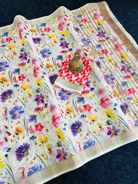 Linen Slub Cotton Floral Saree – ₹899