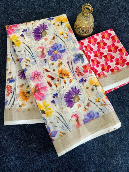 Linen Slub Cotton Floral Saree – ₹899