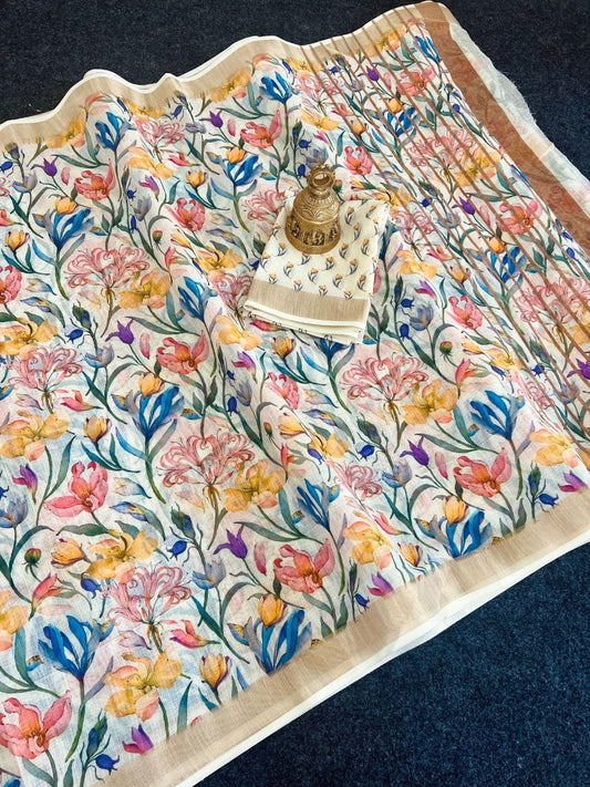Linen Slub Cotton Floral Saree – ₹899