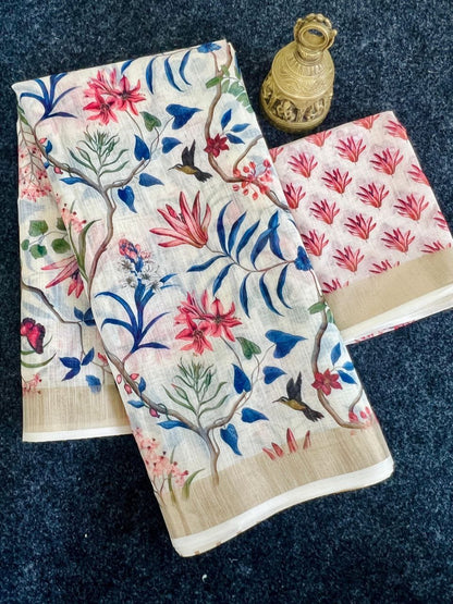 Linen Slub Cotton Floral Saree – ₹899