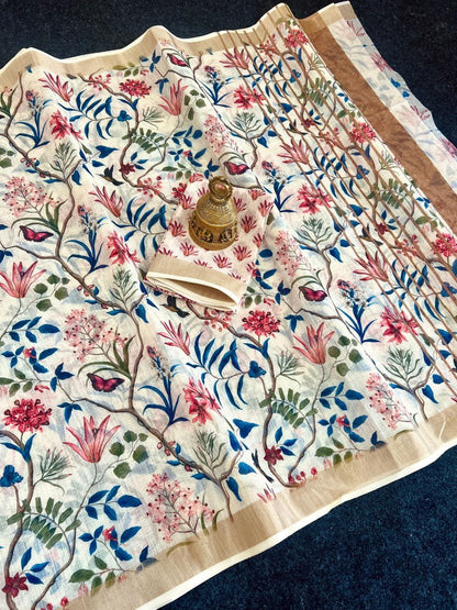 Linen Slub Cotton Floral Saree – ₹899