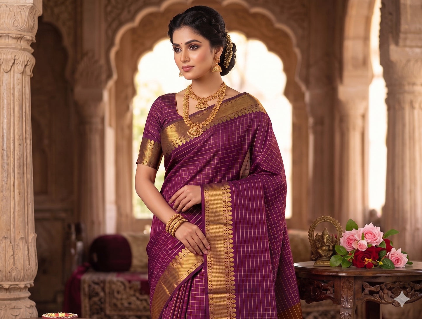 Soft Semi Silk Checked Zari Weaving Saree – ₹899