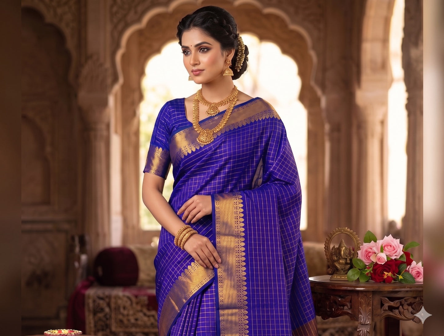 Soft Semi Silk Checked Zari Weaving Saree – ₹899