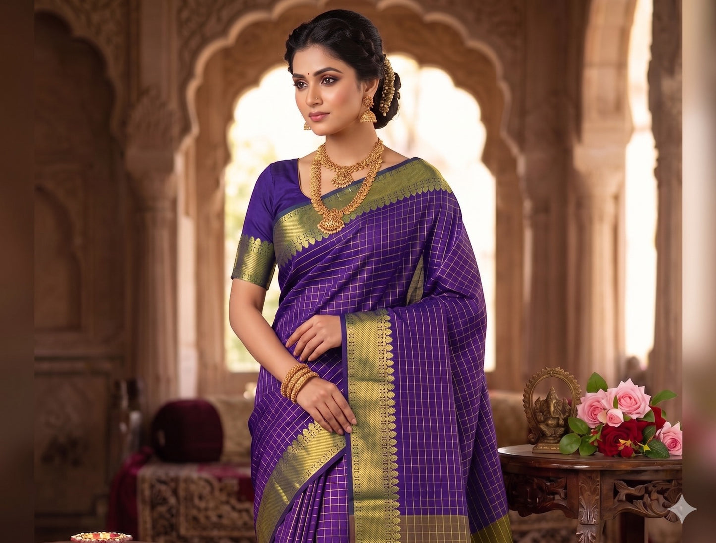 Soft Semi Silk Checked Zari Weaving Saree – ₹899