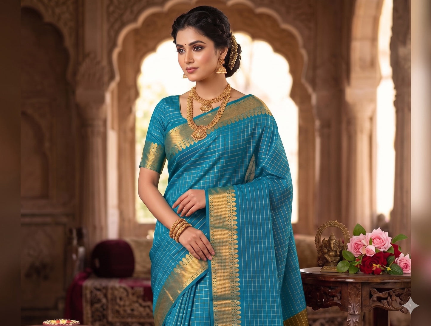 Soft Semi Silk Checked Zari Weaving Saree – ₹899