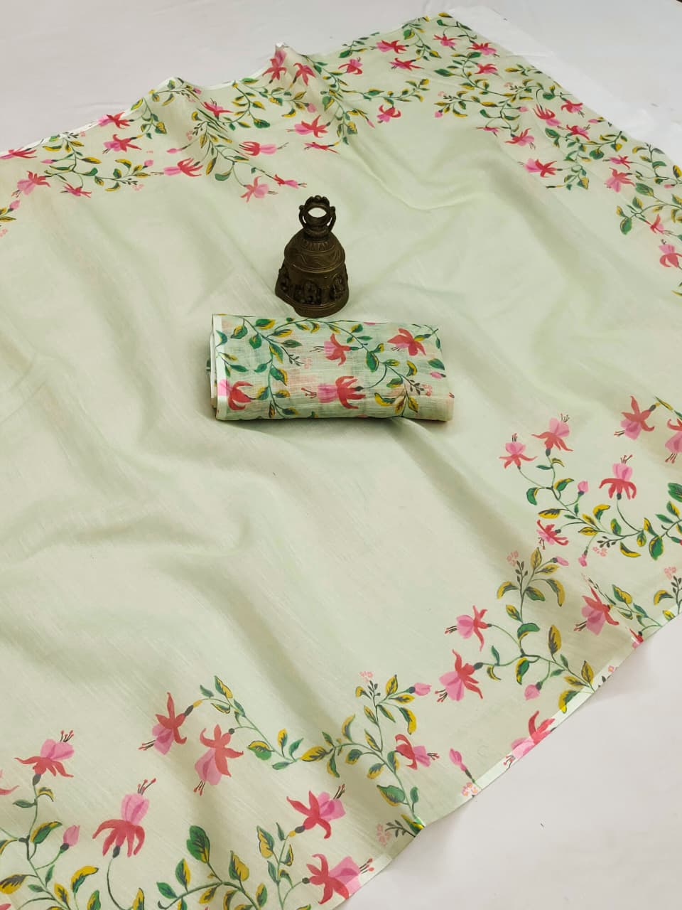 Linen Slub Cotton Floral Saree – ₹899