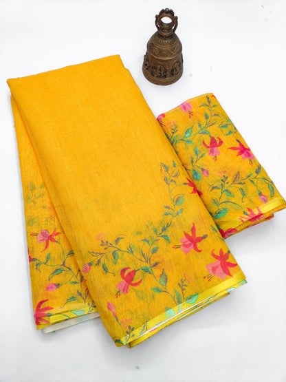 Linen Slub Cotton Floral Saree – ₹899