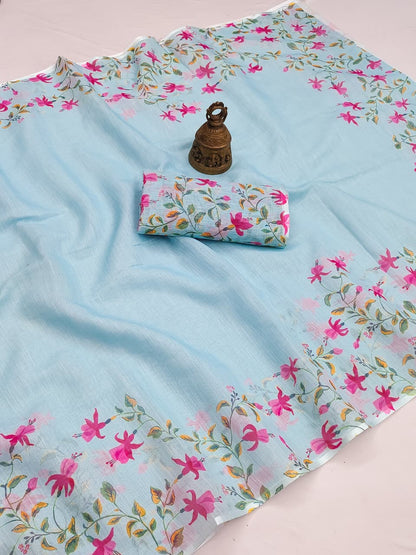 Linen Slub Cotton Floral Saree – ₹899