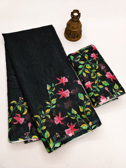 Linen Slub Cotton Floral Saree – ₹899