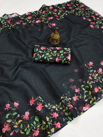 Linen Slub Cotton Floral Saree – ₹899