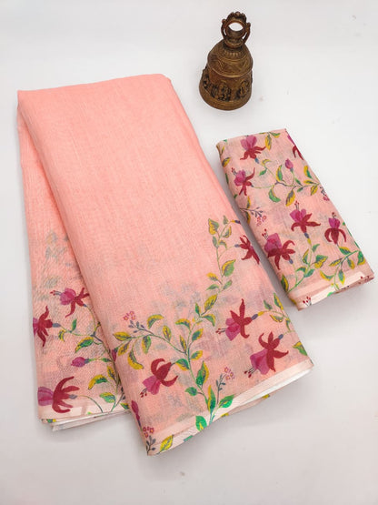 Linen Slub Cotton Floral Saree – ₹899