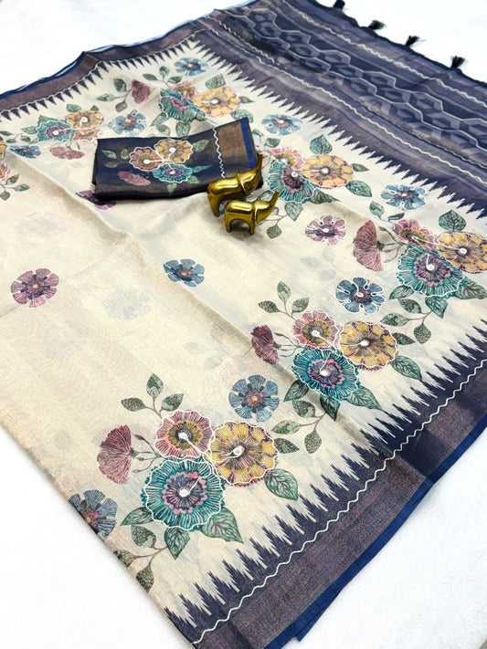 Soft Erode Tissue Silk Saree with Temple Borders & Aari Embroidery – ₹1100