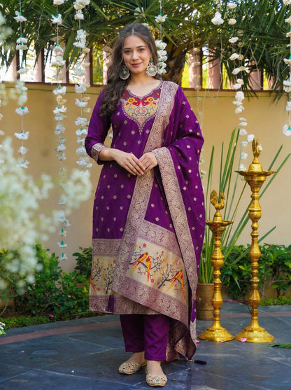 Soft Artsilk Jacquard Weaving Suit Set – ₹1299