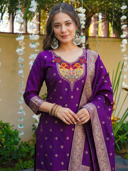 Soft Artsilk Jacquard Weaving Suit Set – ₹1299