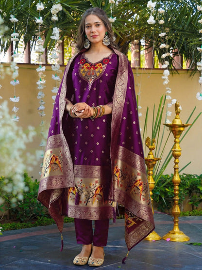 Soft Artsilk Jacquard Weaving Suit Set – ₹1299