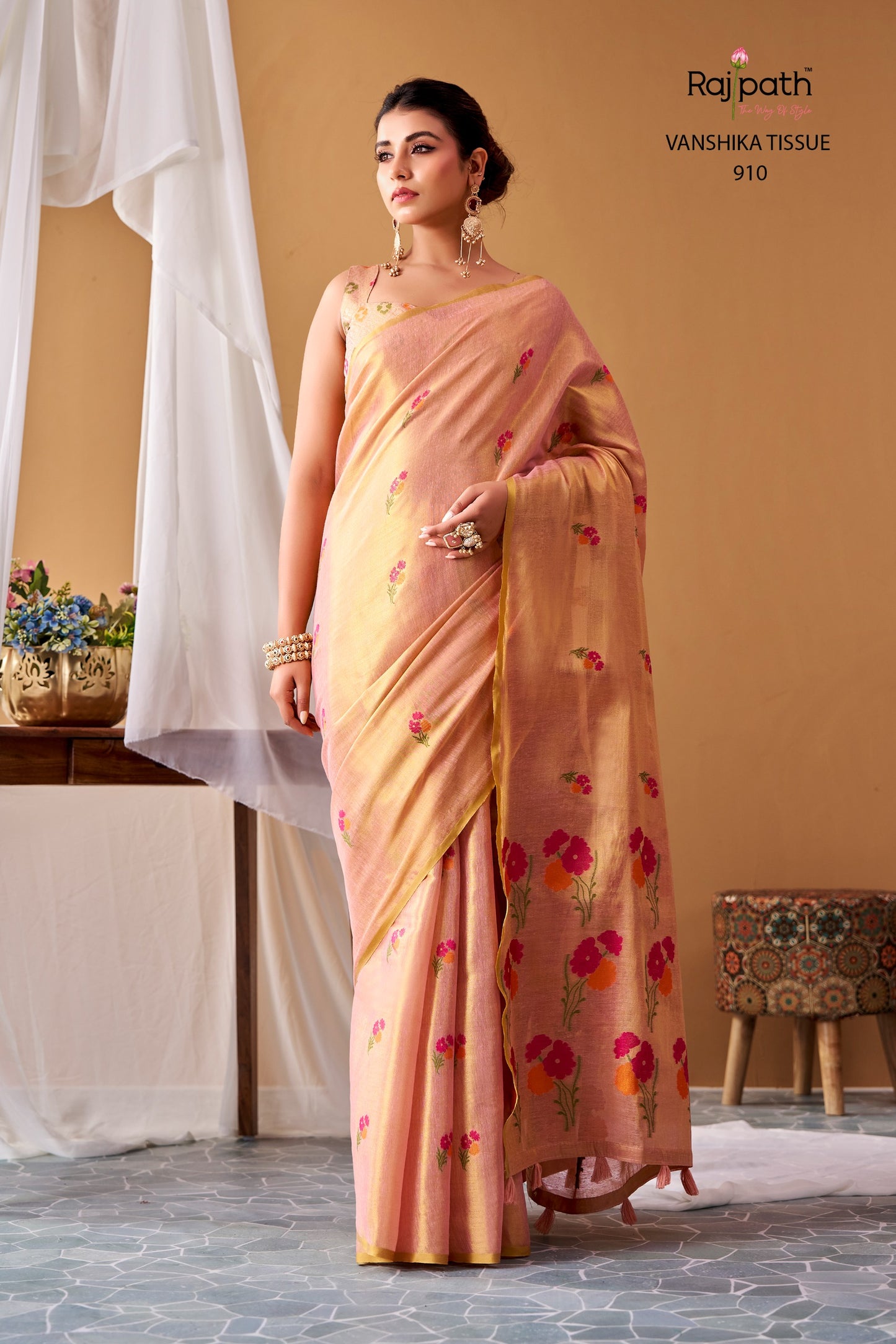 Vanshika Tissue Silk Floral Saree – ₹1699