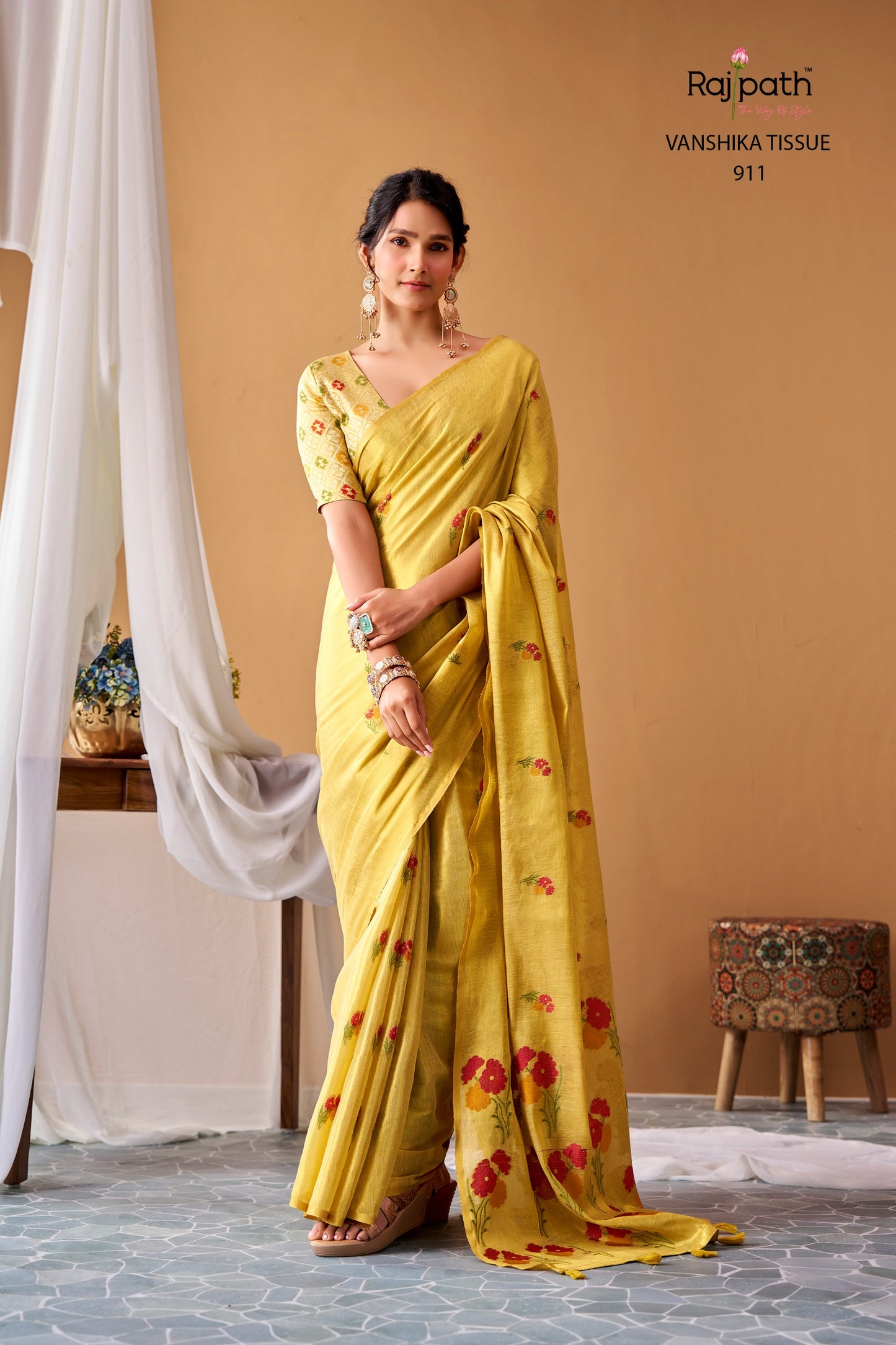 Vanshika Tissue Silk Floral Saree – ₹1699