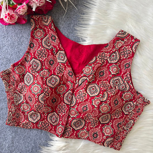Ajrakh Readymade Side Elastic Stretchable Sleeveless Blouse – ₹699