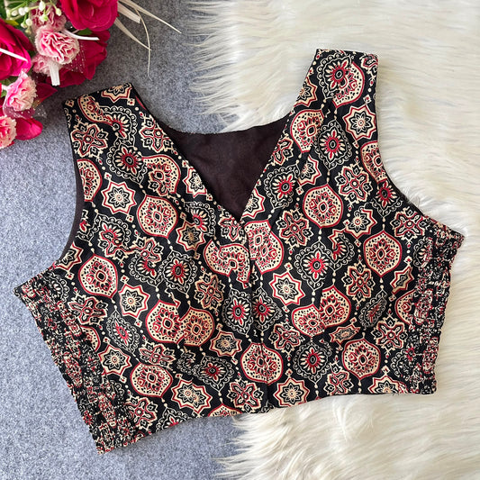 Ajrakh Readymade Side Elastic Stretchable Sleeveless Blouse – ₹699