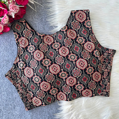 Ajrakh Readymade Side Elastic Stretchable Sleeveless Blouse – ₹699