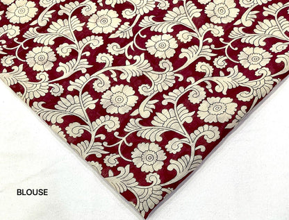 Soft Linen Slub Cotton Kalamkari Saree with Aari Mirror Work – ₹999