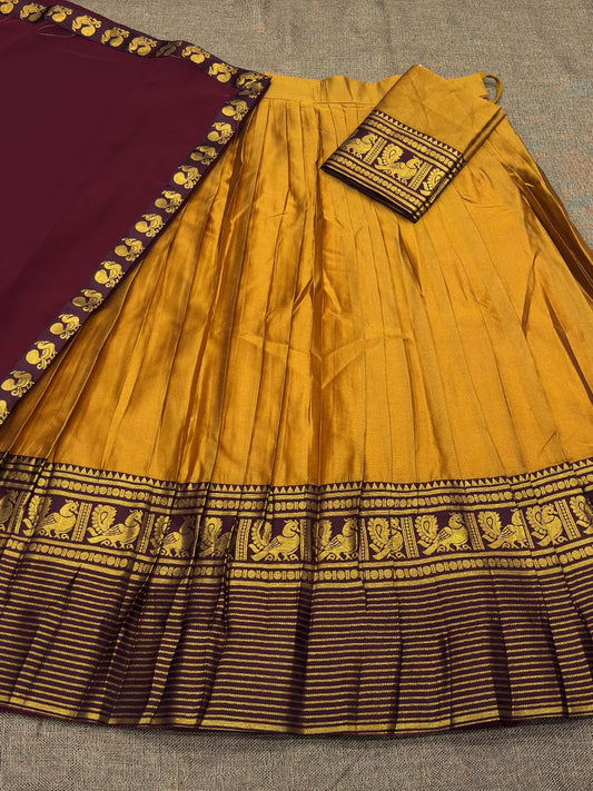 Semi Aura Silk Readymade Dhavani / Half Saree Collection – ₹1399