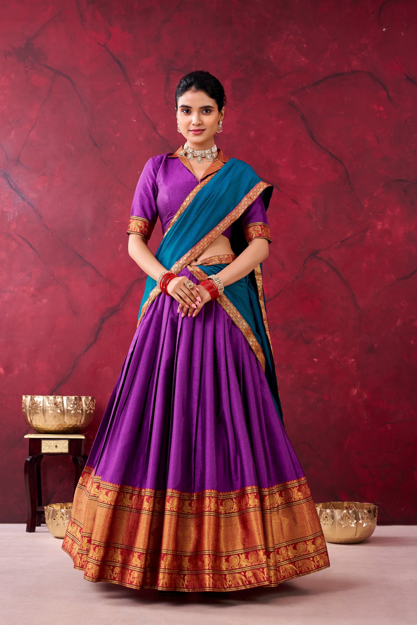 Narayanpet Cotton Silk Readymade Dhavani / Half Saree Collection – ₹1399