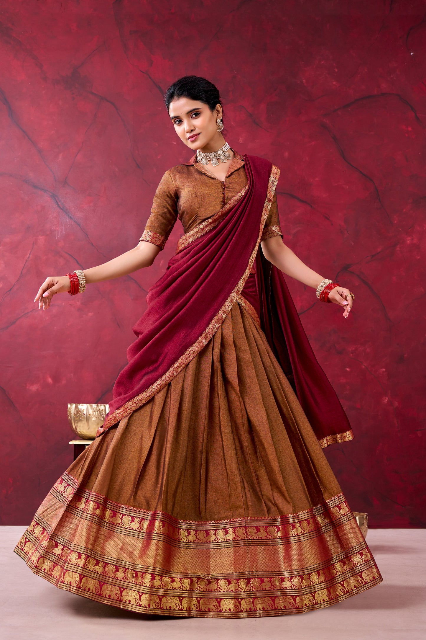Narayanpet Cotton Silk Readymade Dhavani / Half Saree Collection – ₹1399