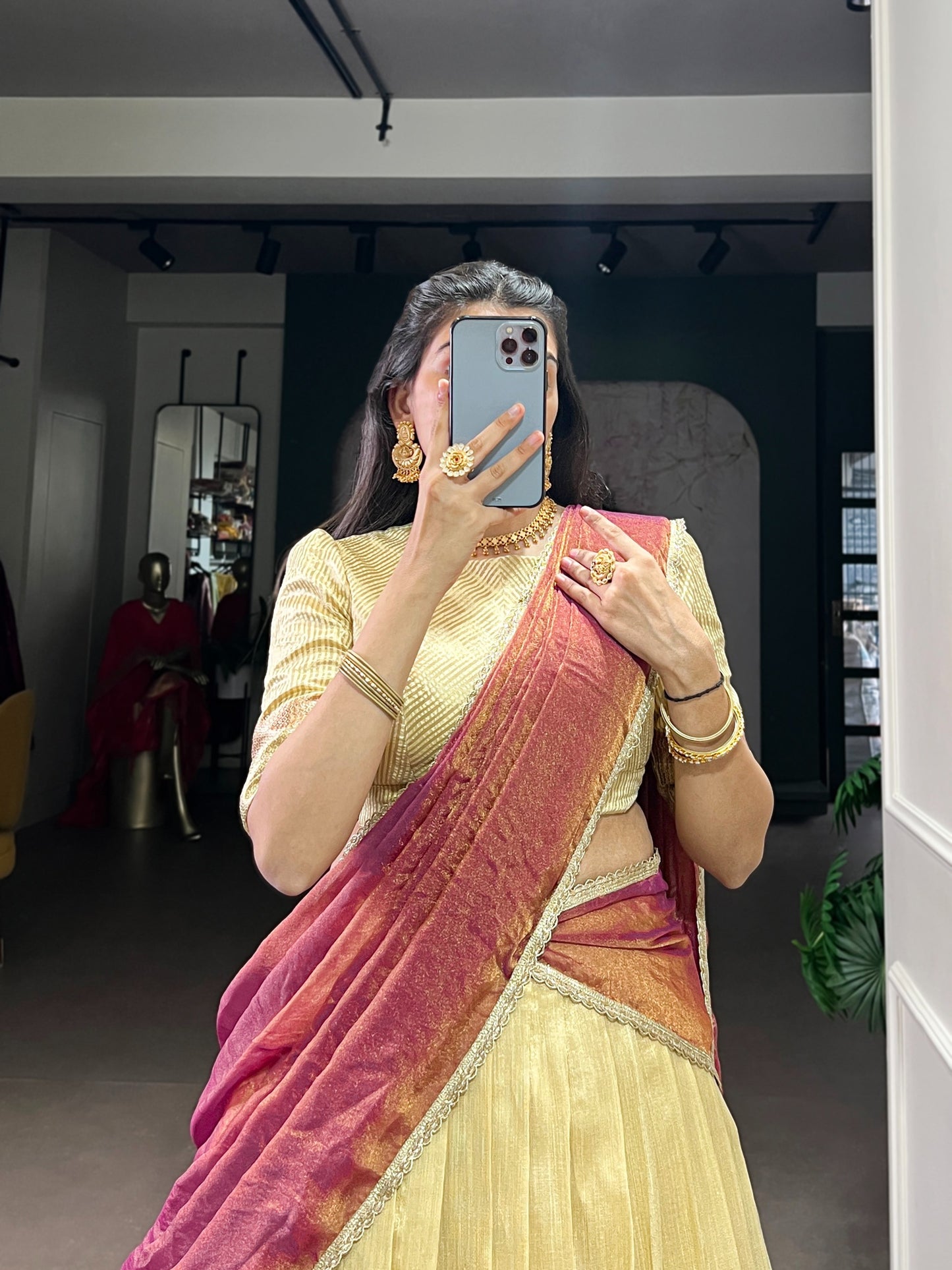 Dupion Silk Readymade Dhavani / Half Saree Collection – ₹1499
