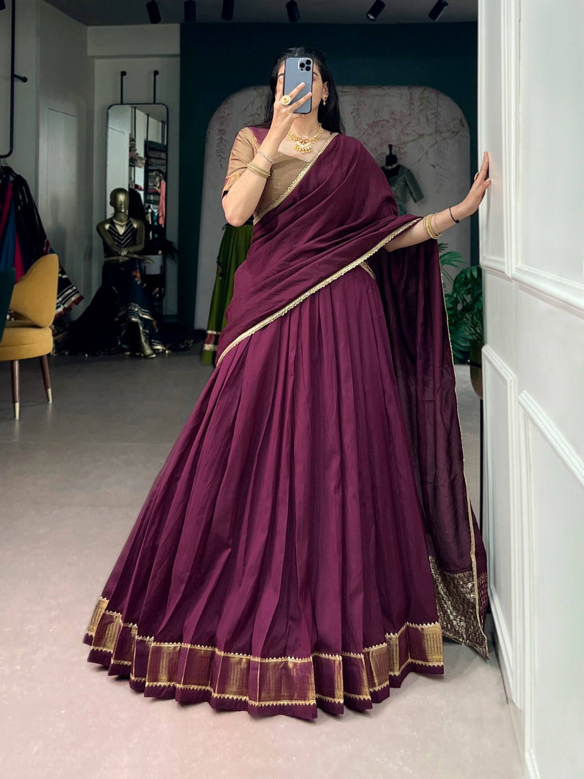 Chanderi Silk Readymade Dhavani / Half Saree Collection – ₹1499