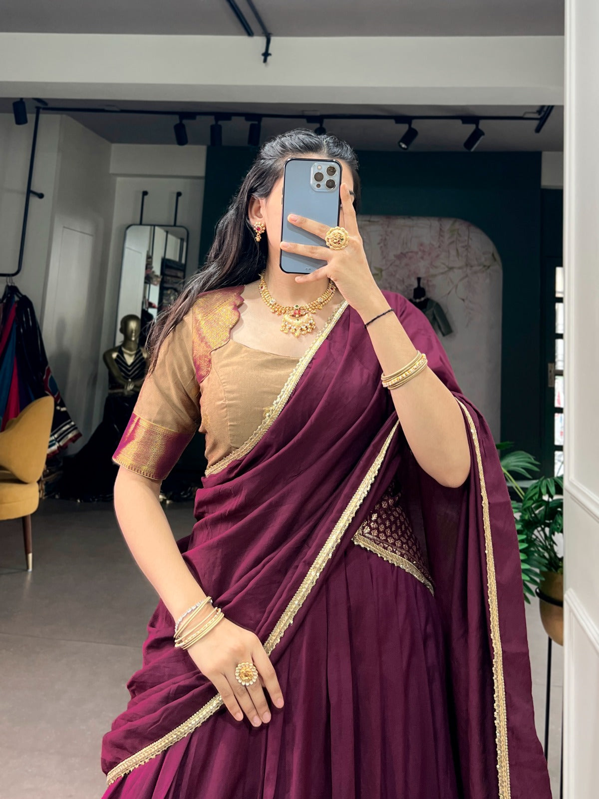 Chanderi Silk Readymade Dhavani / Half Saree Collection – ₹1499