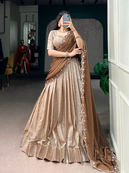 Chinnon Silk Checked Readymade Dhavani  Collection – ₹1799